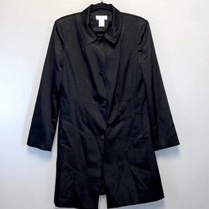 Worthington Size 12 Classic Black Belted Longline Outerwear Trenchcoat 4953